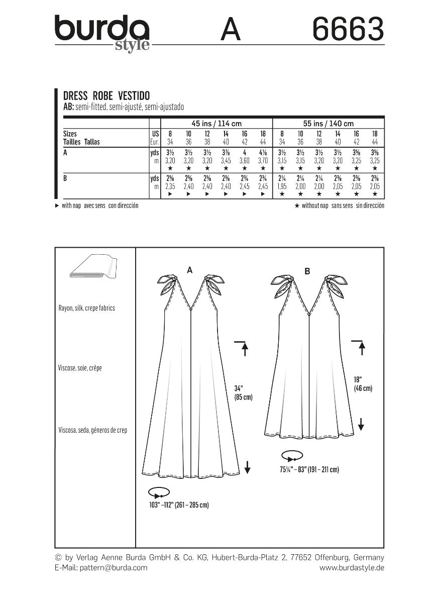 Burda Sewing Pattern 6663 Dress - Ribes y Casals