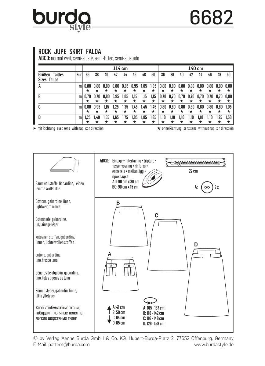 Burda Sewing Pattern 6682 Skirt - Ribes y Casals