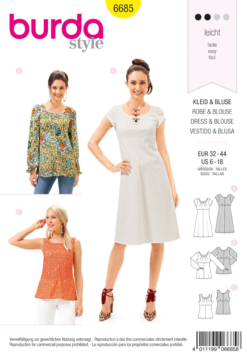 Burda Sewing Pattern 6685 Dress and Blouse - Ribes y Casals