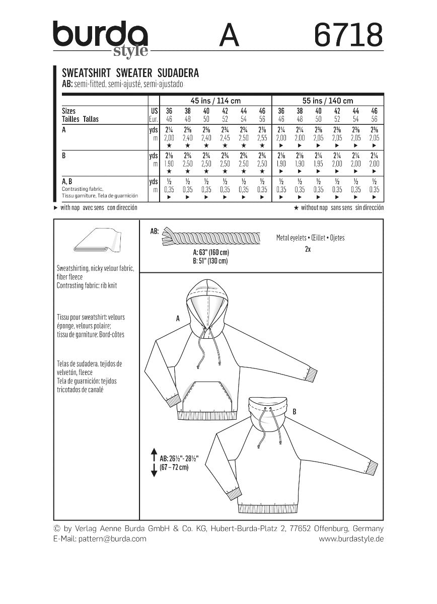 Burda Sewing Pattern 6718 Sweater - Ribes y Casals