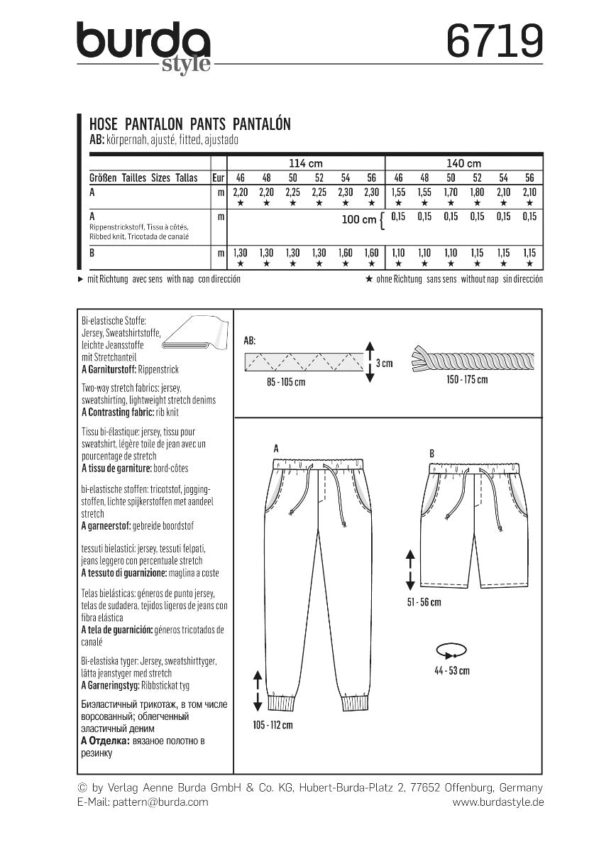Burda Sewing Pattern 6719 Pants - Ribes y Casals