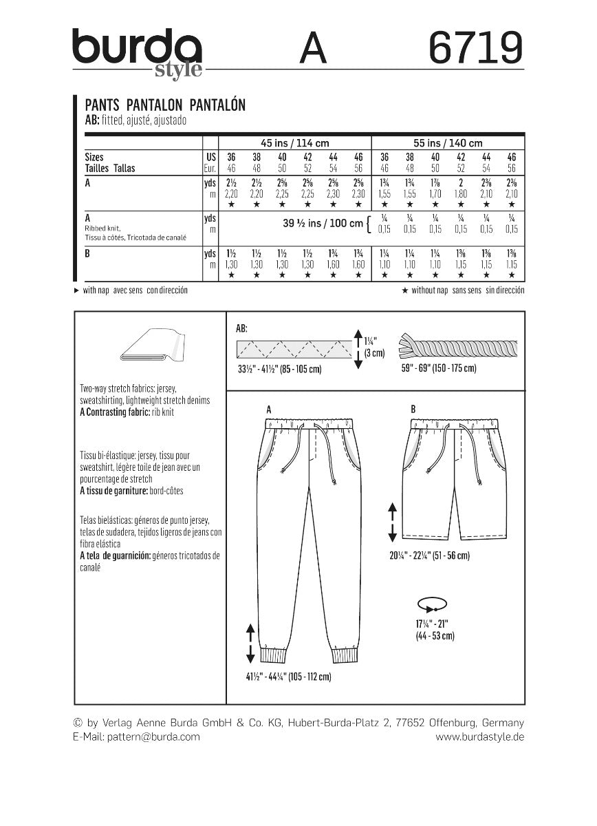 Burda Sewing Pattern 6719 Pants - Ribes y Casals