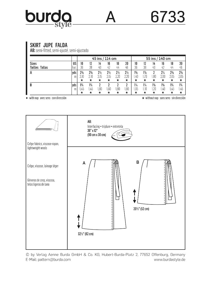 Burda Sewing Pattern 6733 Skirt - Ribes y Casals