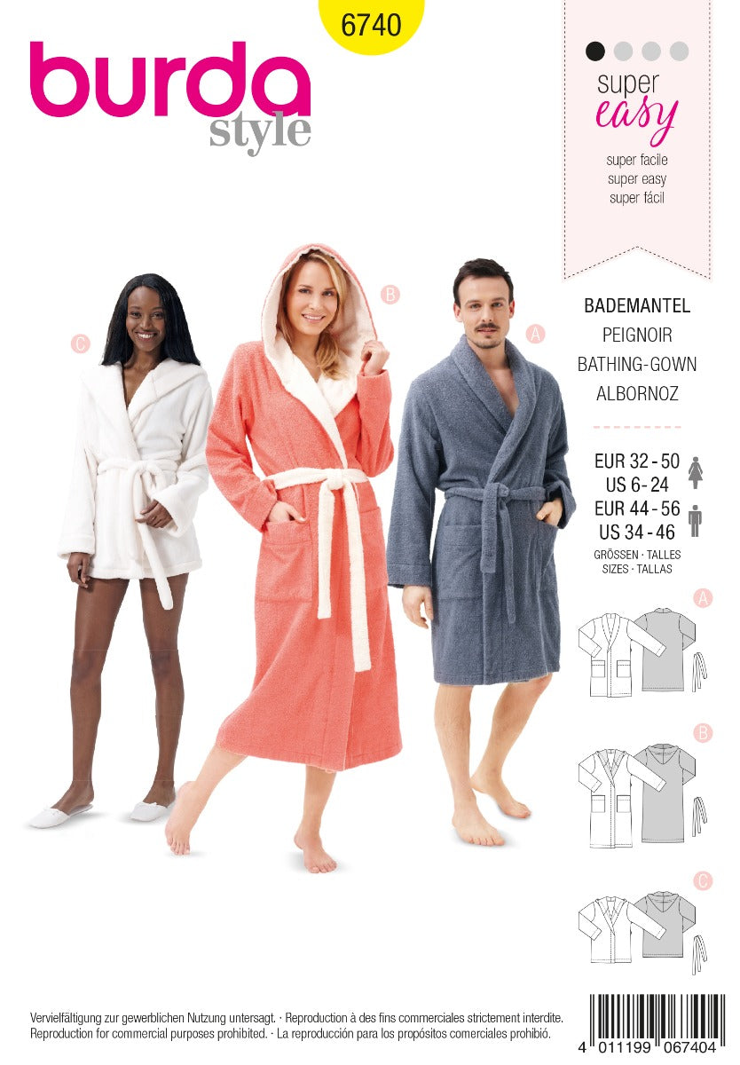 Burda Sewing Pattern 6740 Bathrobe - Ribes y Casals