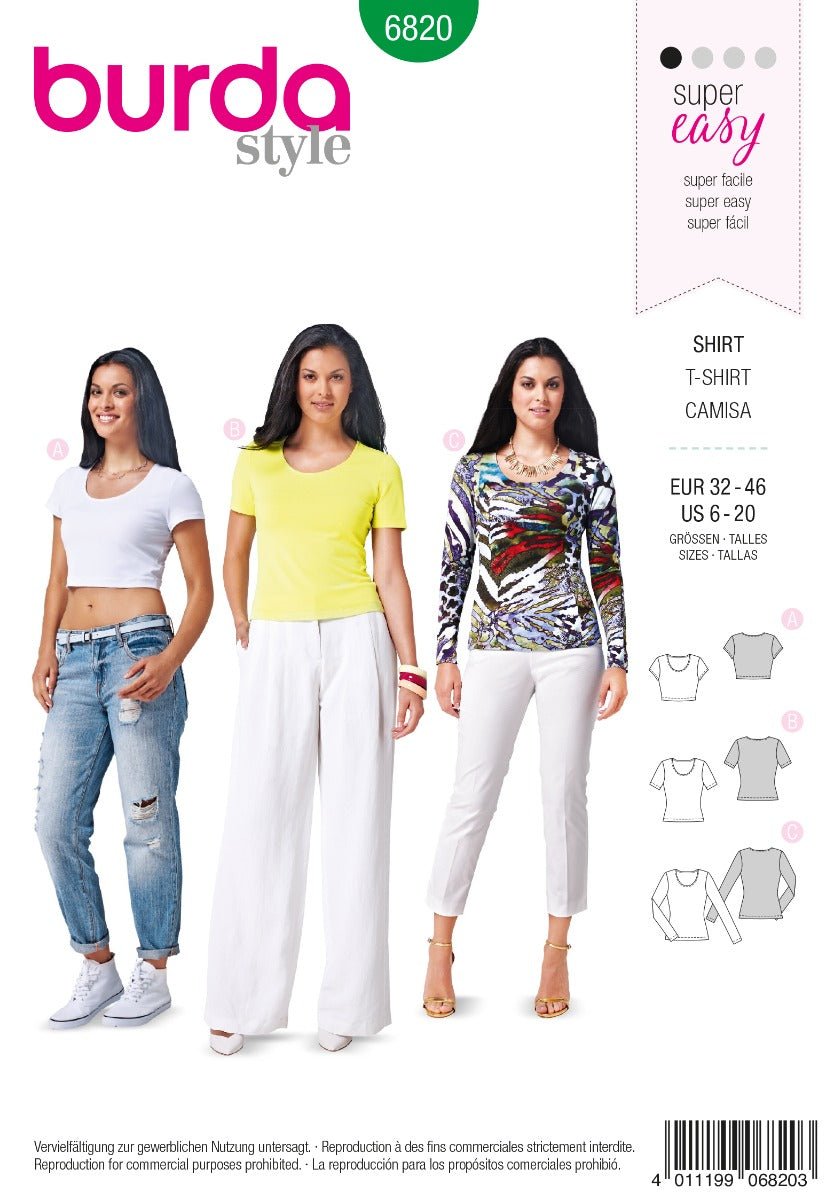 Burda Sewing Pattern 6820 Shirt - Ribes y Casals
