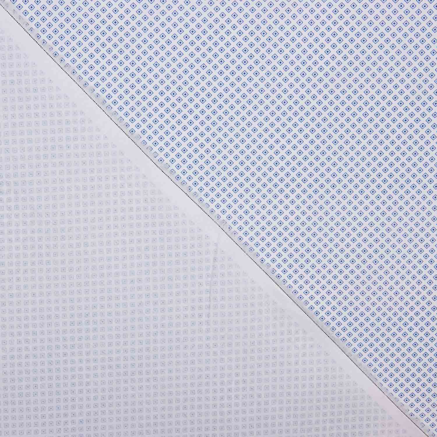 Blue and White Geometric Cotton Voile - Ribes y Casals