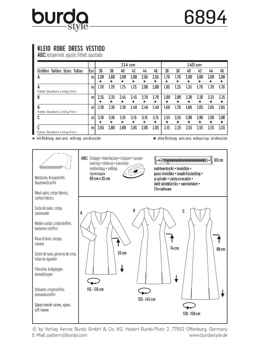 Burda Sewing Pattern 6894 Dress - Ribes y Casals