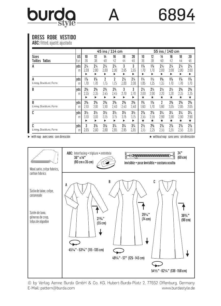 Burda Sewing Pattern 6894 Dress - Ribes y Casals