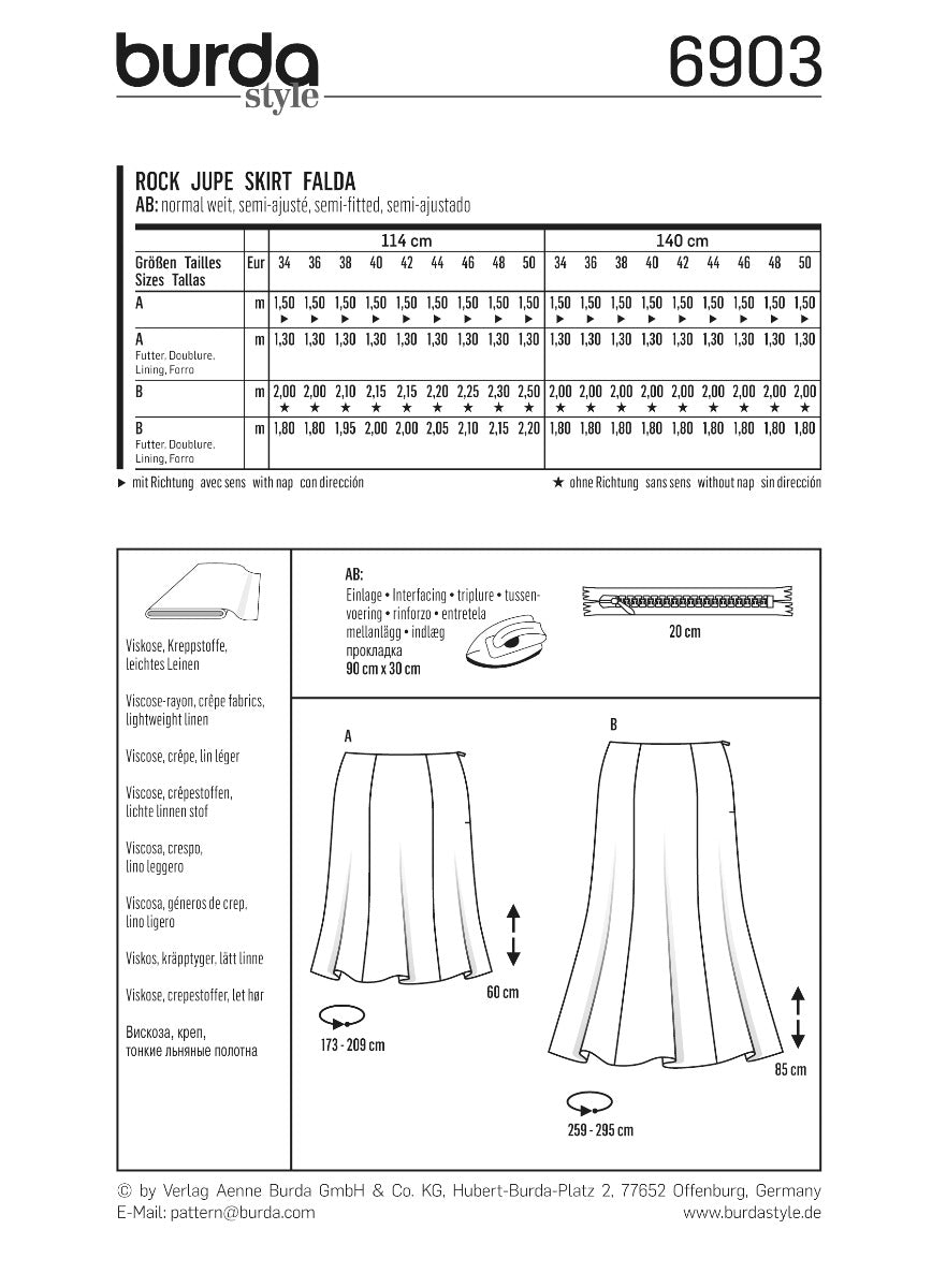 Burda Sewing Pattern 6903 Skirt - Ribes y Casals