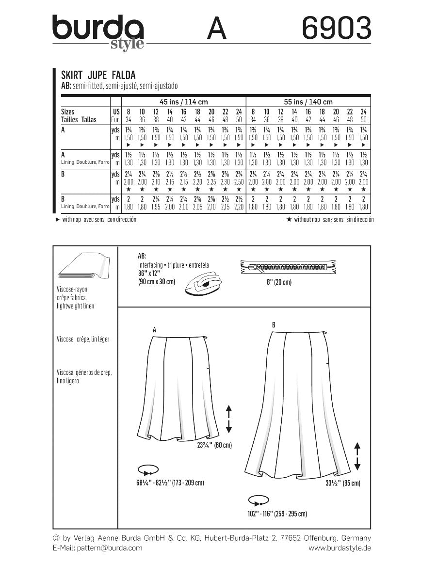 Burda Sewing Pattern 6903 Skirt - Ribes y Casals