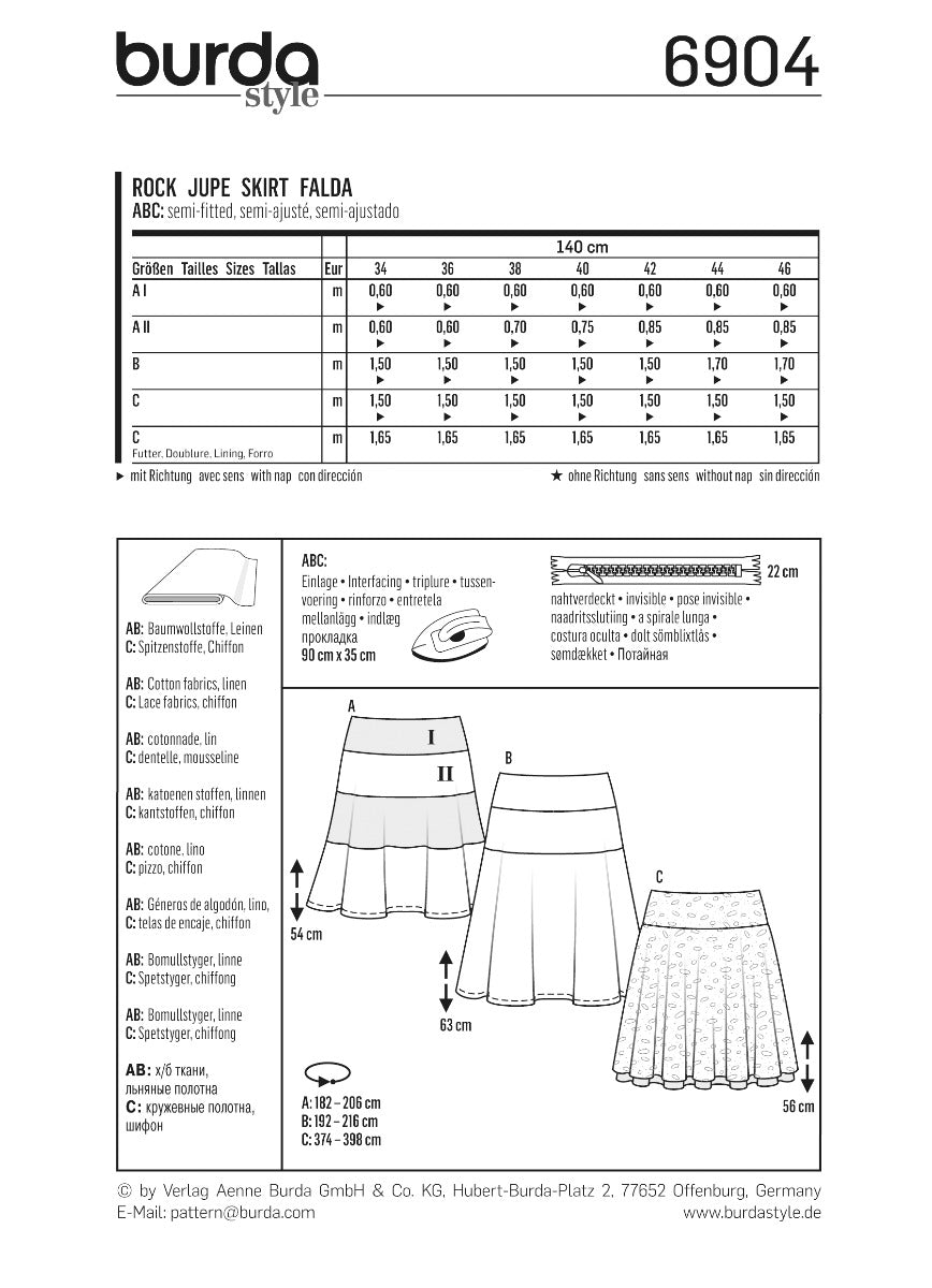 Burda Sewing Pattern 6904 Skirt - Ribes y Casals
