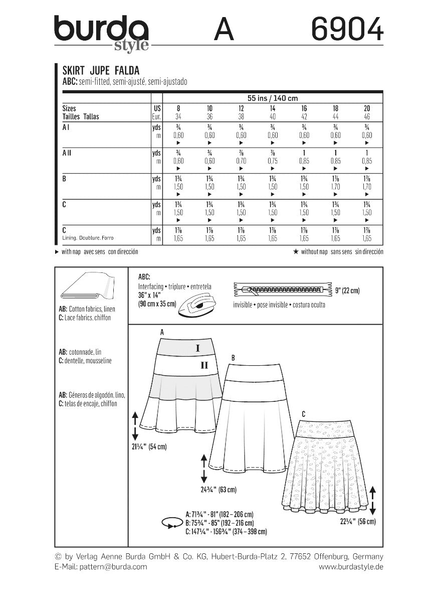Burda Sewing Pattern 6904 Skirt - Ribes y Casals