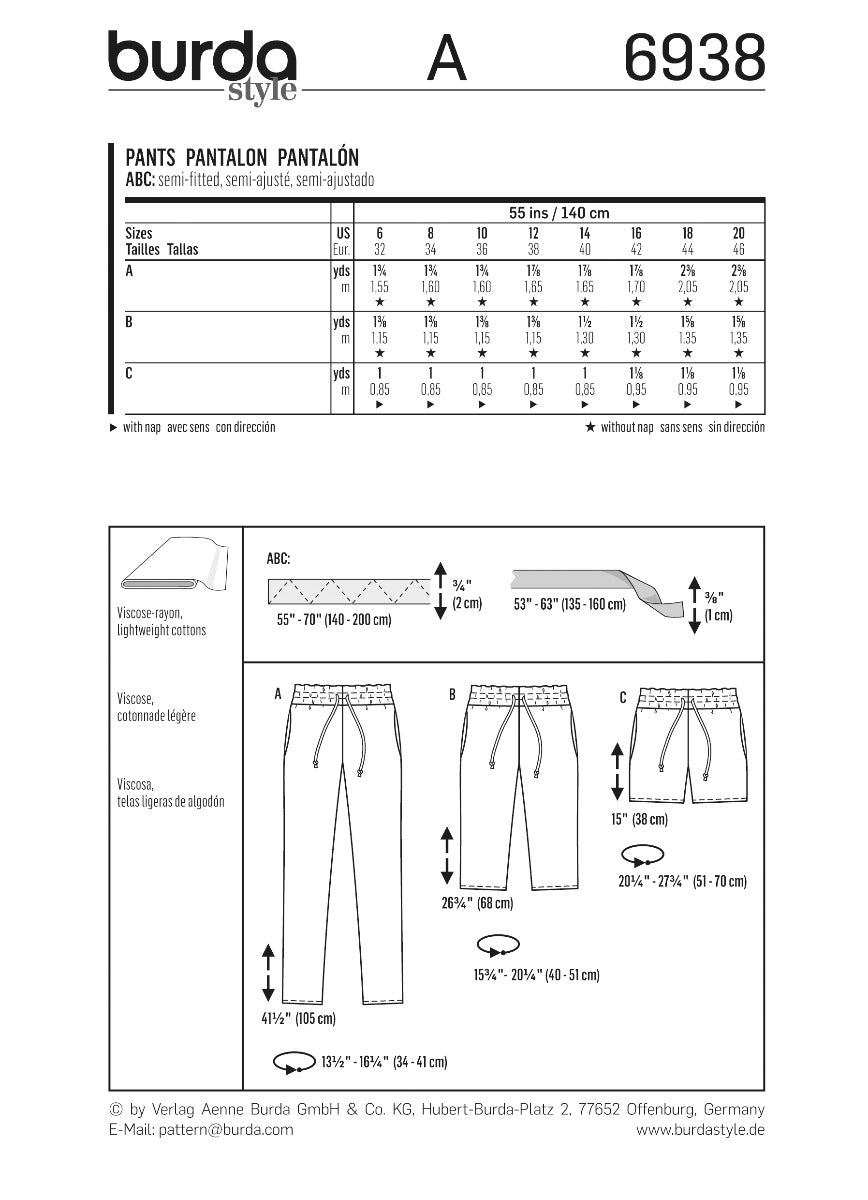 Burda Sewing Pattern 6938 Pants - Ribes y Casals
