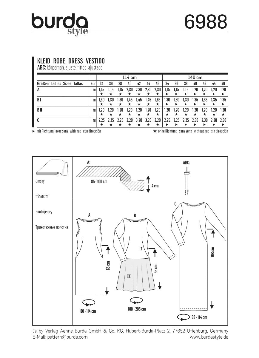 Burda Sewing Pattern 6988 Dress - Ribes y Casals