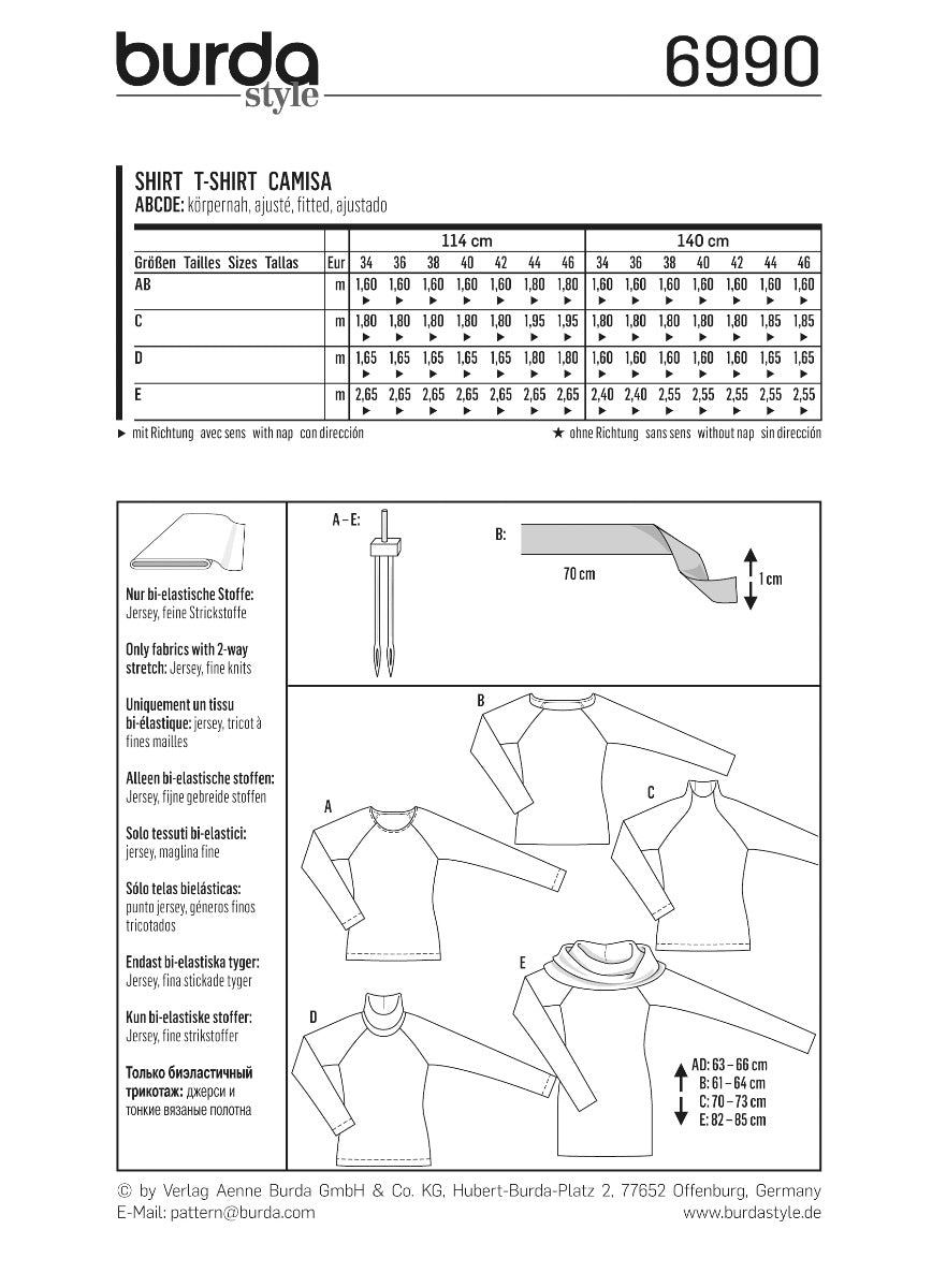 Burda Sewing Pattern 6990 Shirt - Ribes y Casals