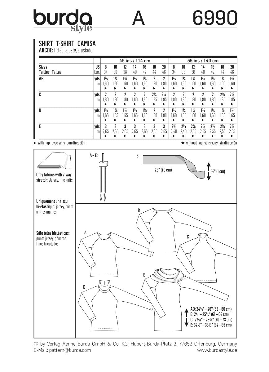 Burda Sewing Pattern 6990 Shirt - Ribes y Casals