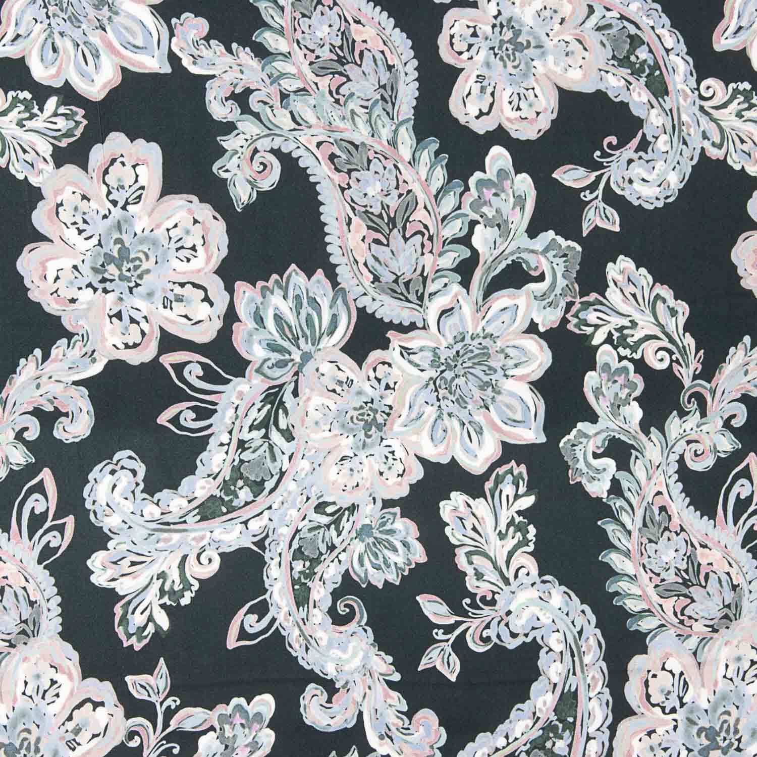 Blue and Pink Floral Print Viscose Cashmere Satin - Ribes y Casals