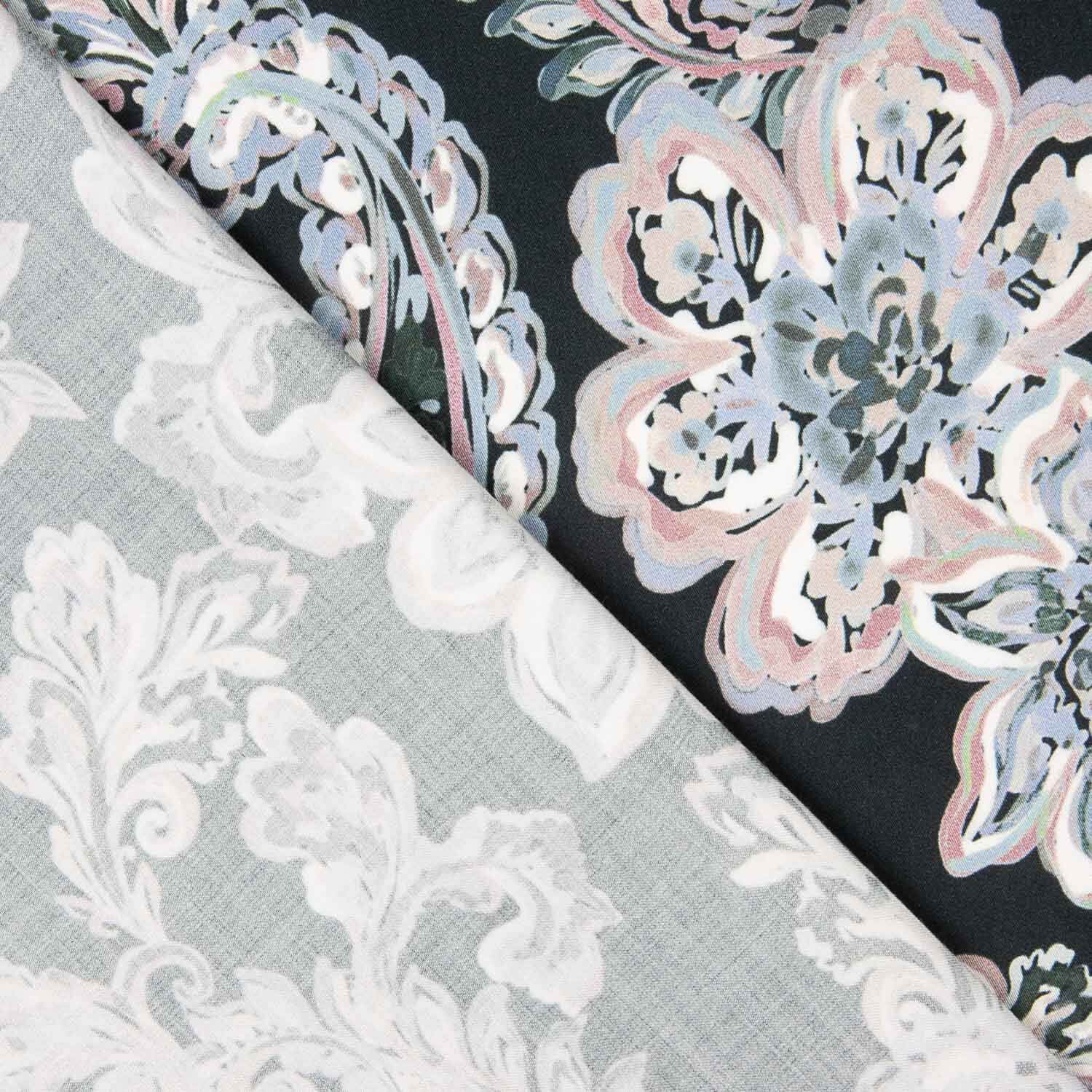Blue and Pink Floral Print Viscose Cashmere Satin - Ribes y Casals