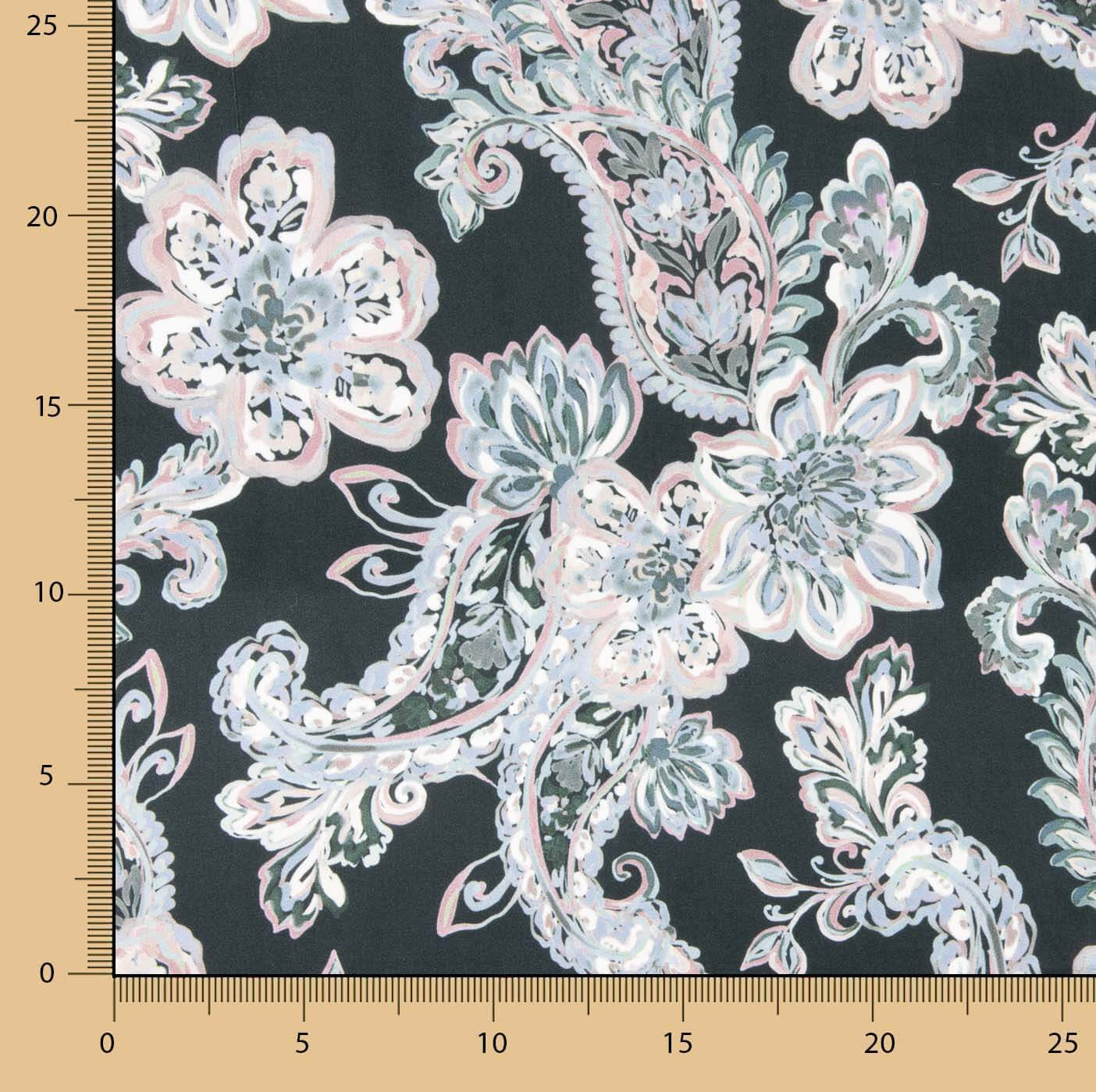 Blue and Pink Floral Print Viscose Cashmere Satin - Ribes y Casals