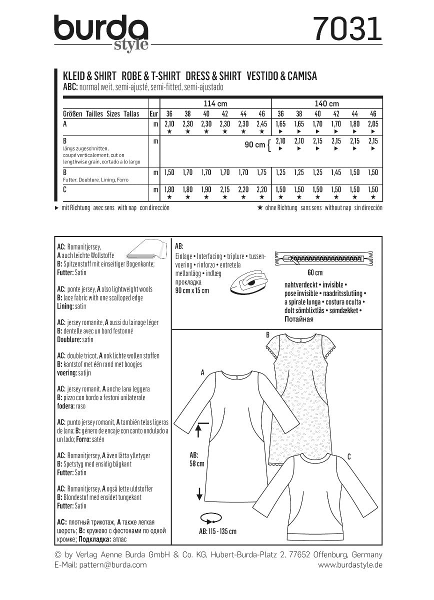 Burda Sewing Pattern 7031 Dress and Top - Ribes y Casals