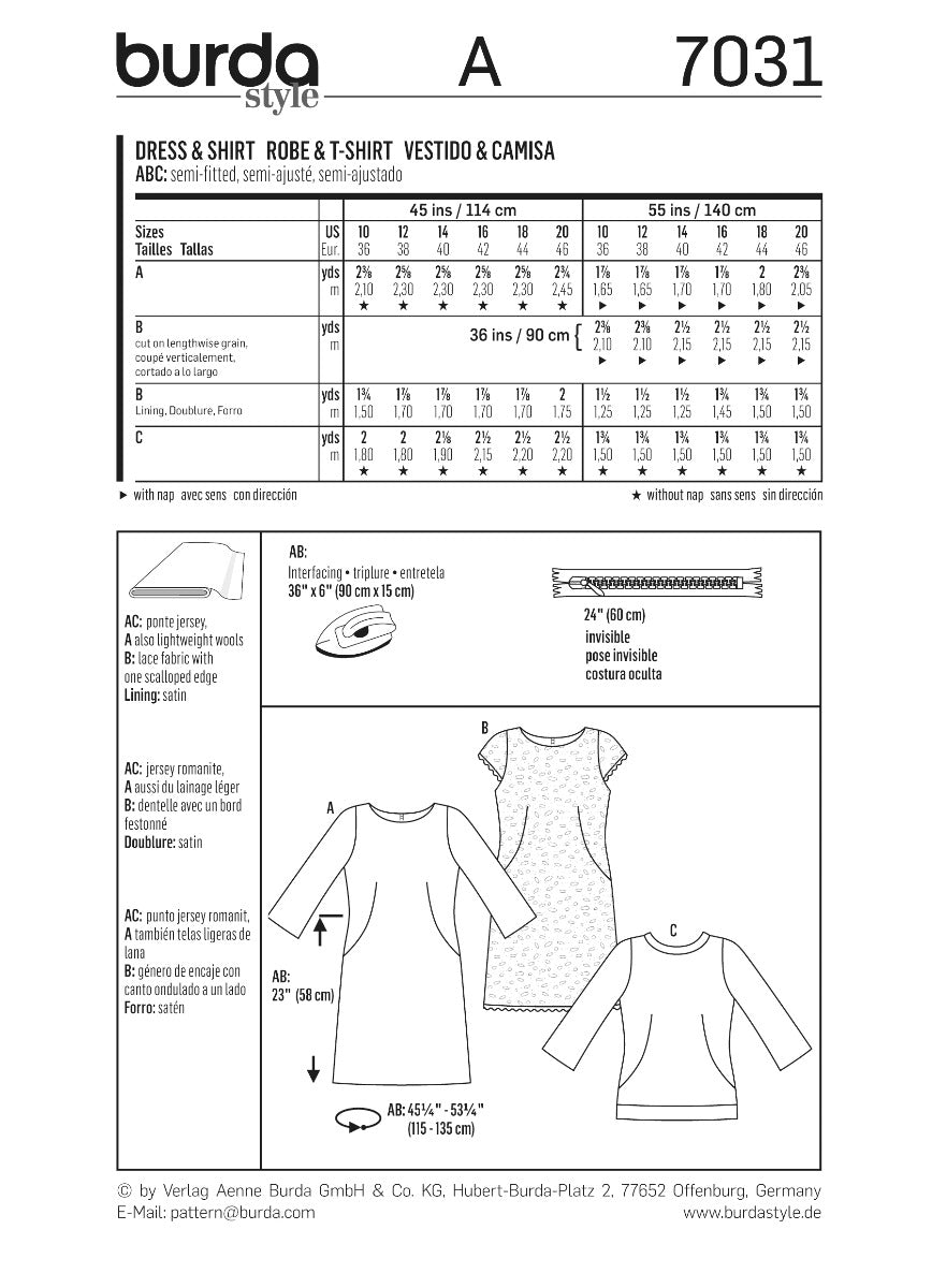 Burda Sewing Pattern 7031 Dress and Top - Ribes y Casals