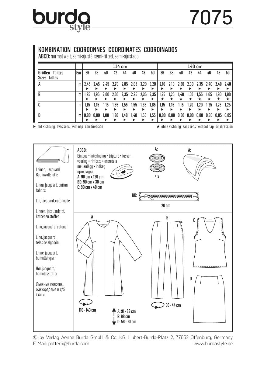 Burda Sewing Pattern 7075 Suit - Ribes y Casals