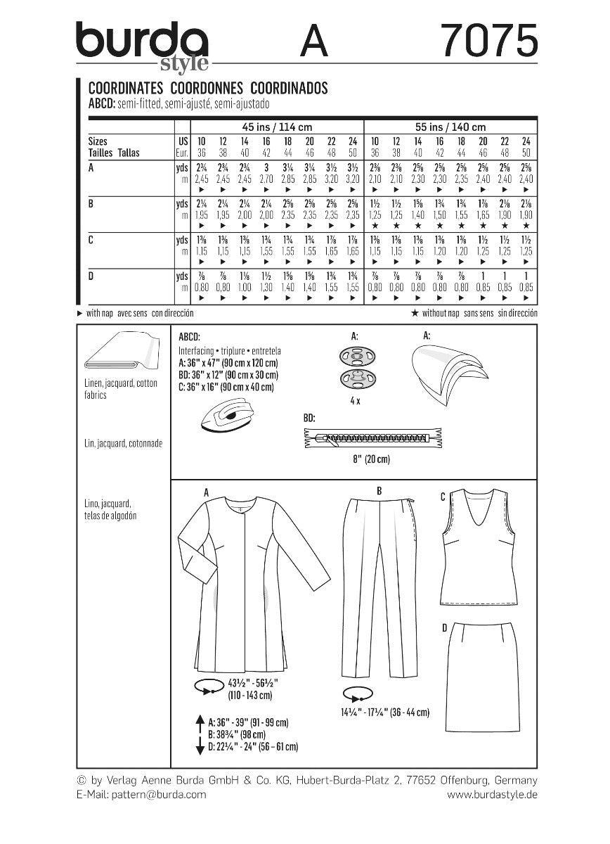 Burda Sewing Pattern 7075 Suit - Ribes y Casals