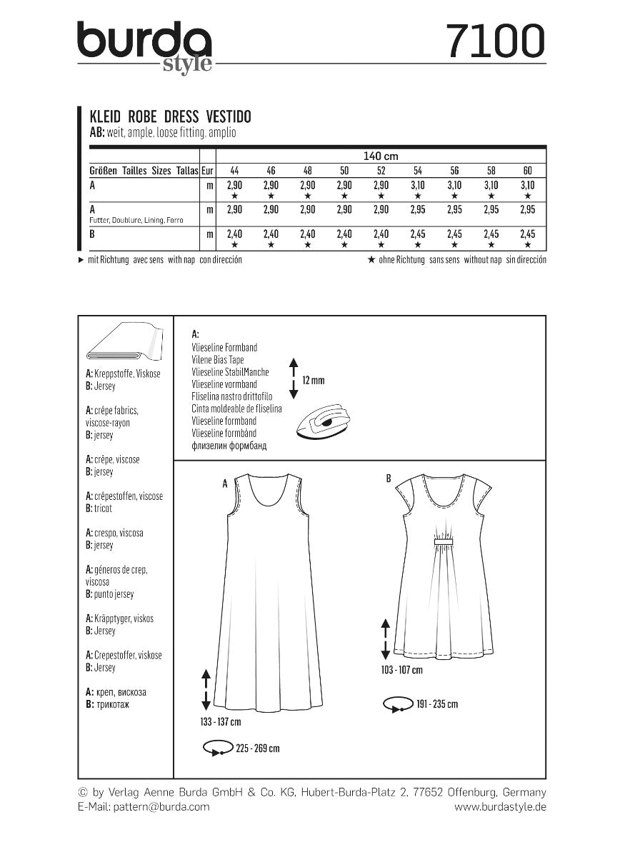 Burda Sewing Pattern 7100 Dress - Ribes y Casals