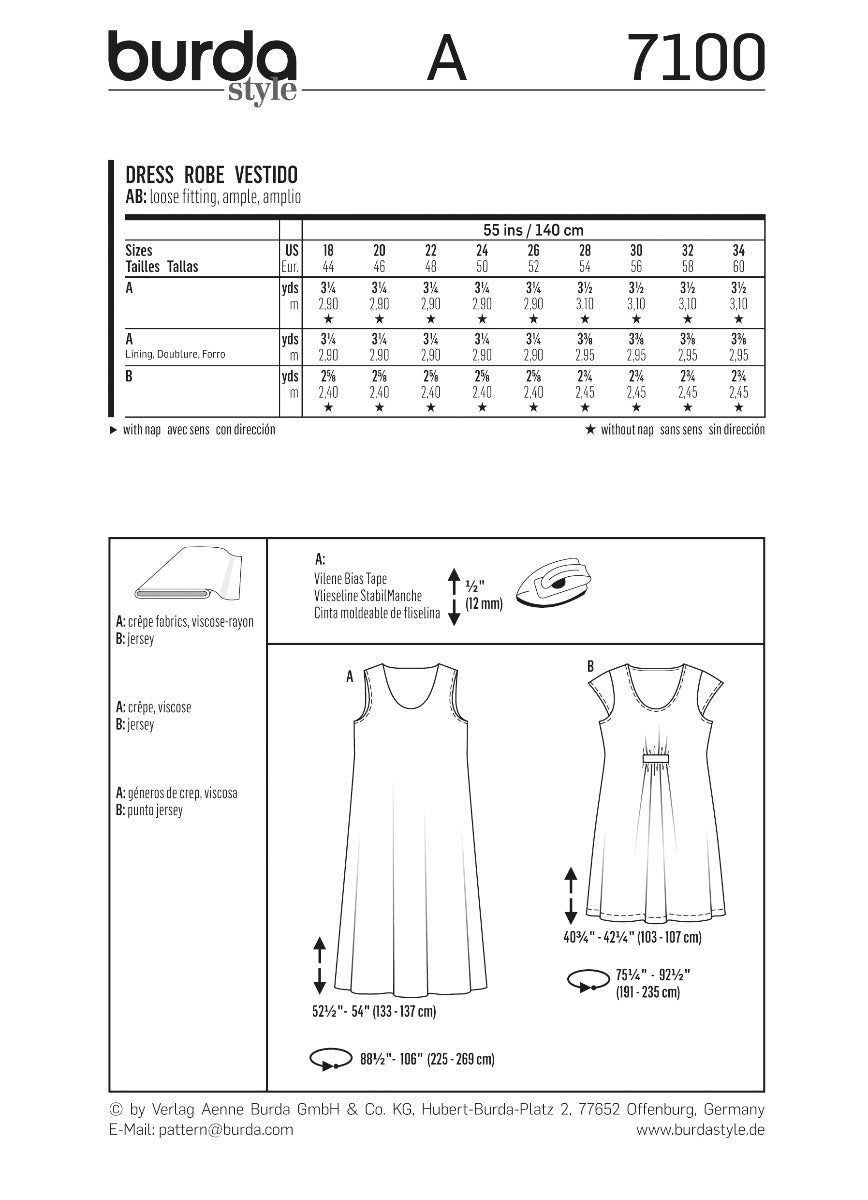 Burda Sewing Pattern 7100 Dress - Ribes y Casals