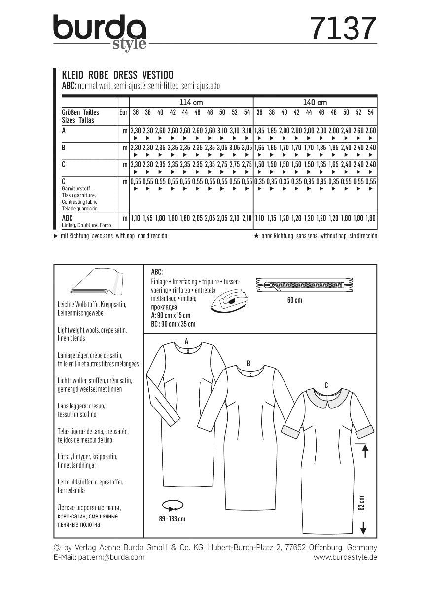 Burda Sewing Pattern 7137 Dress - Ribes y Casals