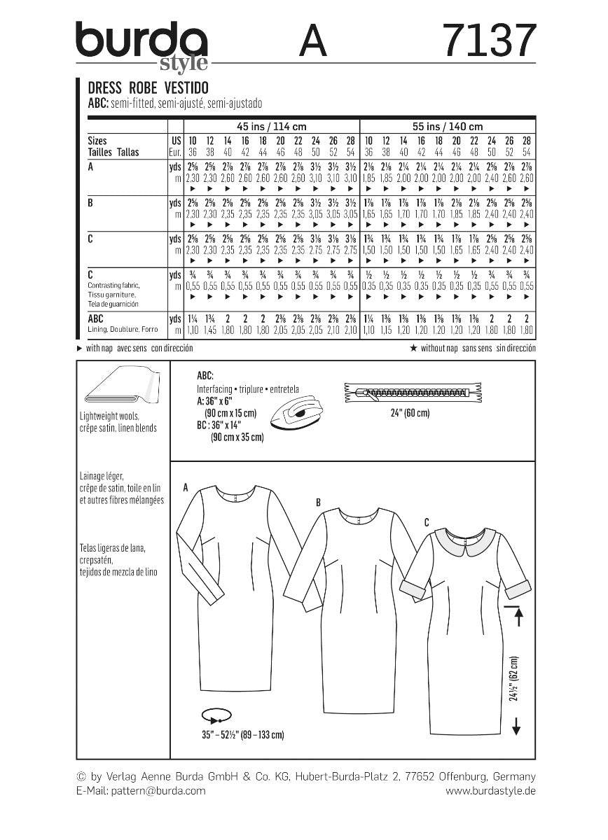 Burda Sewing Pattern 7137 Dress - Ribes y Casals