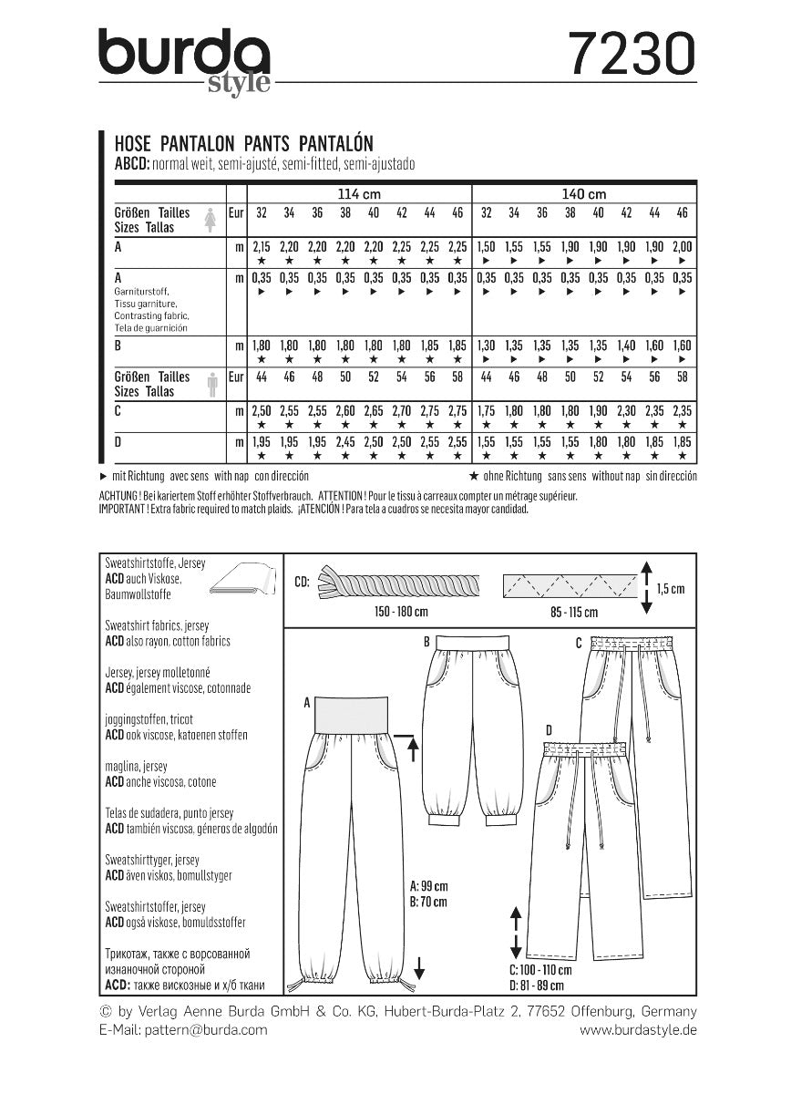 Burda Sewing Pattern 7230 Pants - Ribes y Casals