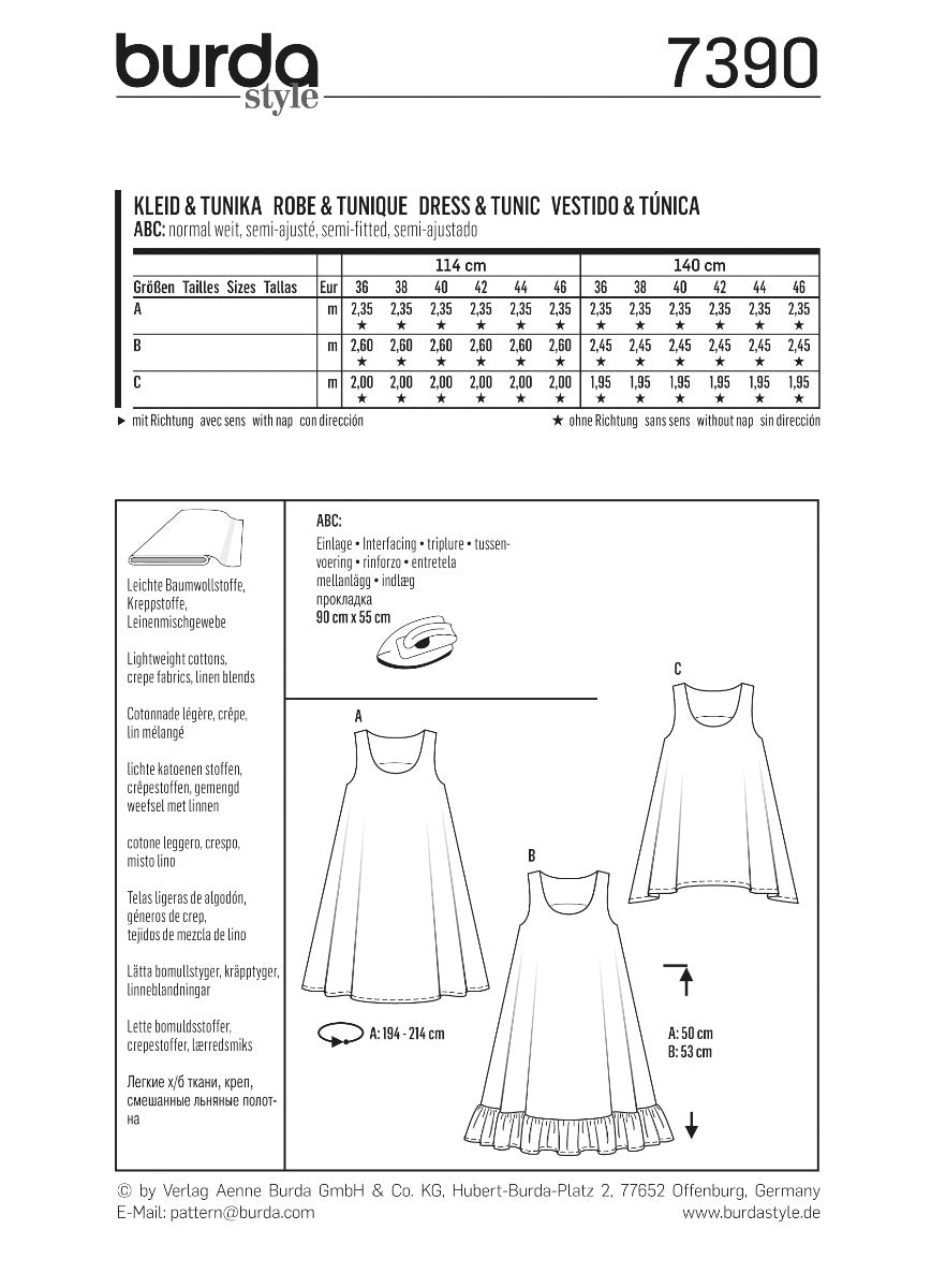 Burda Sewing Pattern 7390 Dress and Blouse - Ribes y Casals