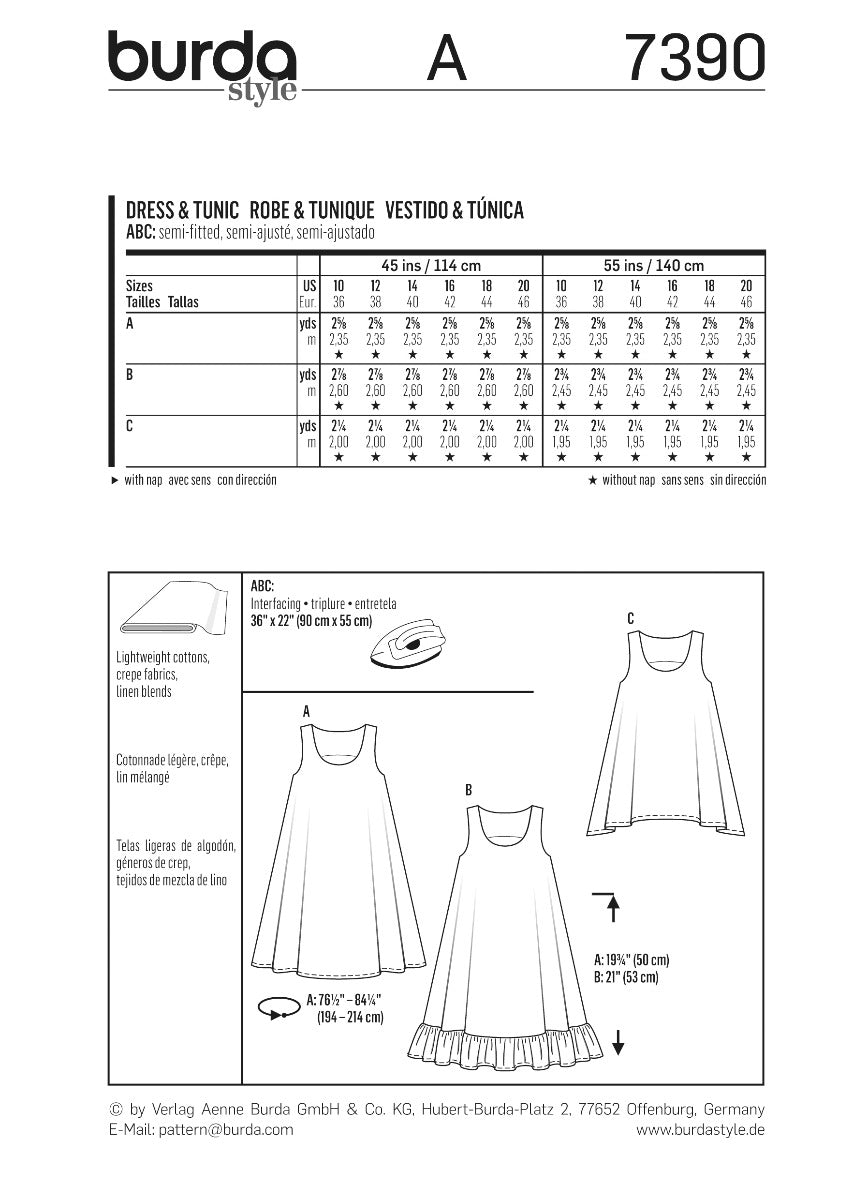 Burda Sewing Pattern 7390 Dress and Blouse - Ribes y Casals