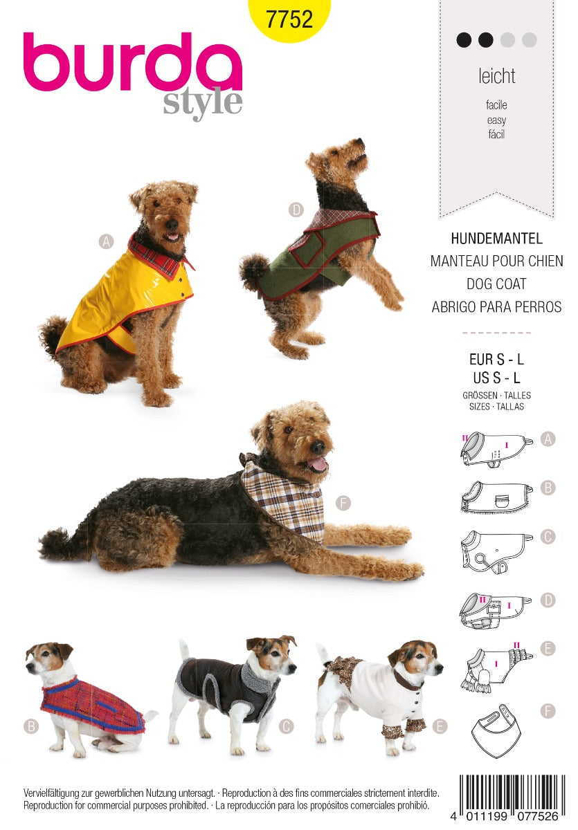 Burda Sewing Pattern 7752 Dog Coat - Ribes y Casals
