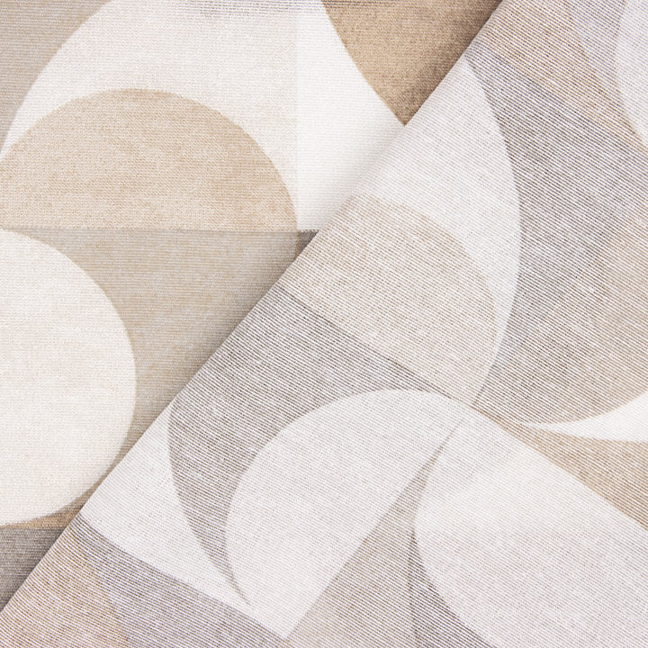 Beige Geometric Curves Printed Cotton Canvas - Ribes y Casals