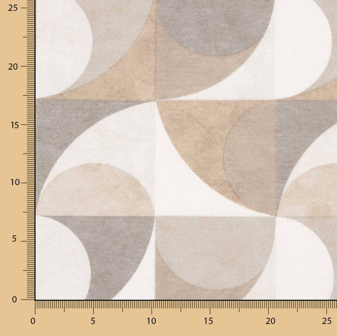 Beige Geometric Curves Printed Cotton Canvas - Ribes y Casals