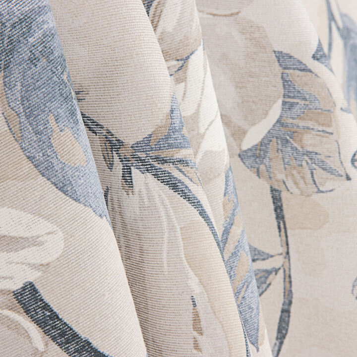 Blue and Beige Watercolour Floral Print Cotton Canvas - Ribes y Casals