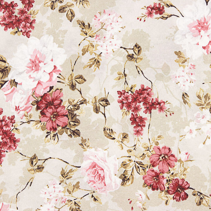 Romantic Floral Printed Cotton Canvas in Pink and Maroon - Ribes y Casals