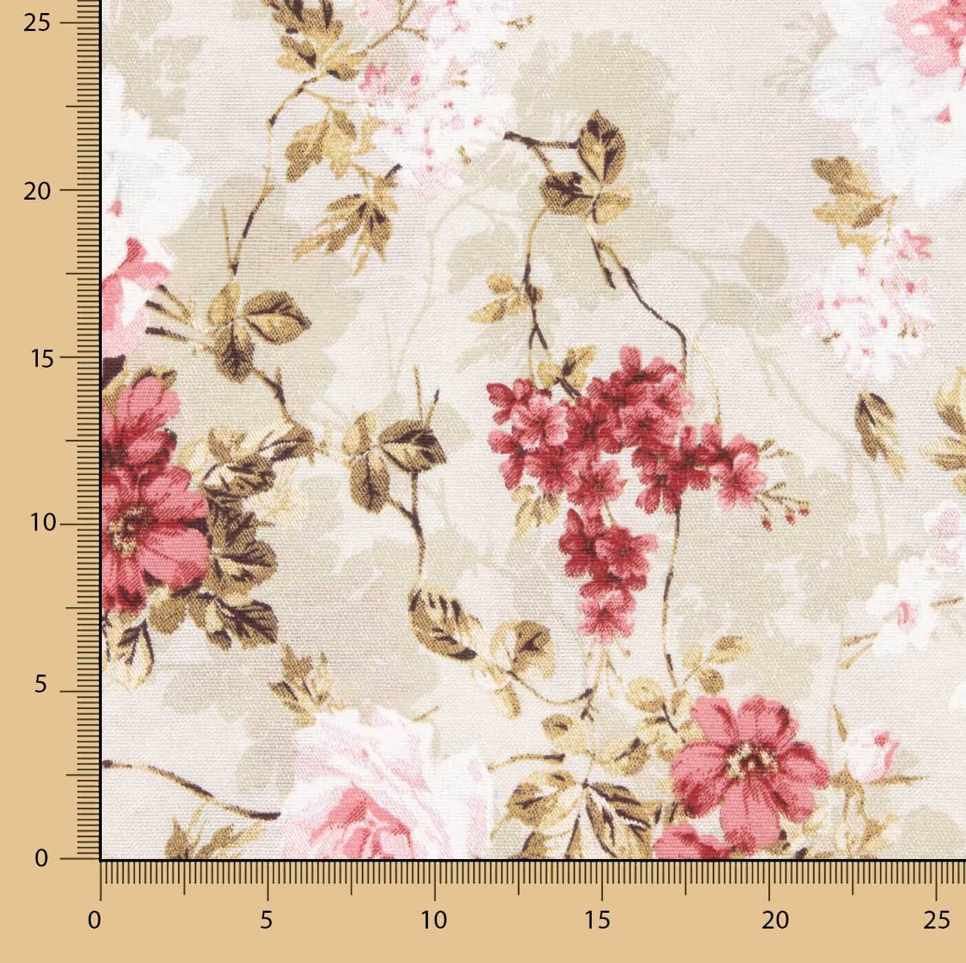 Romantic Floral Printed Cotton Canvas in Pink and Maroon - Ribes y Casals