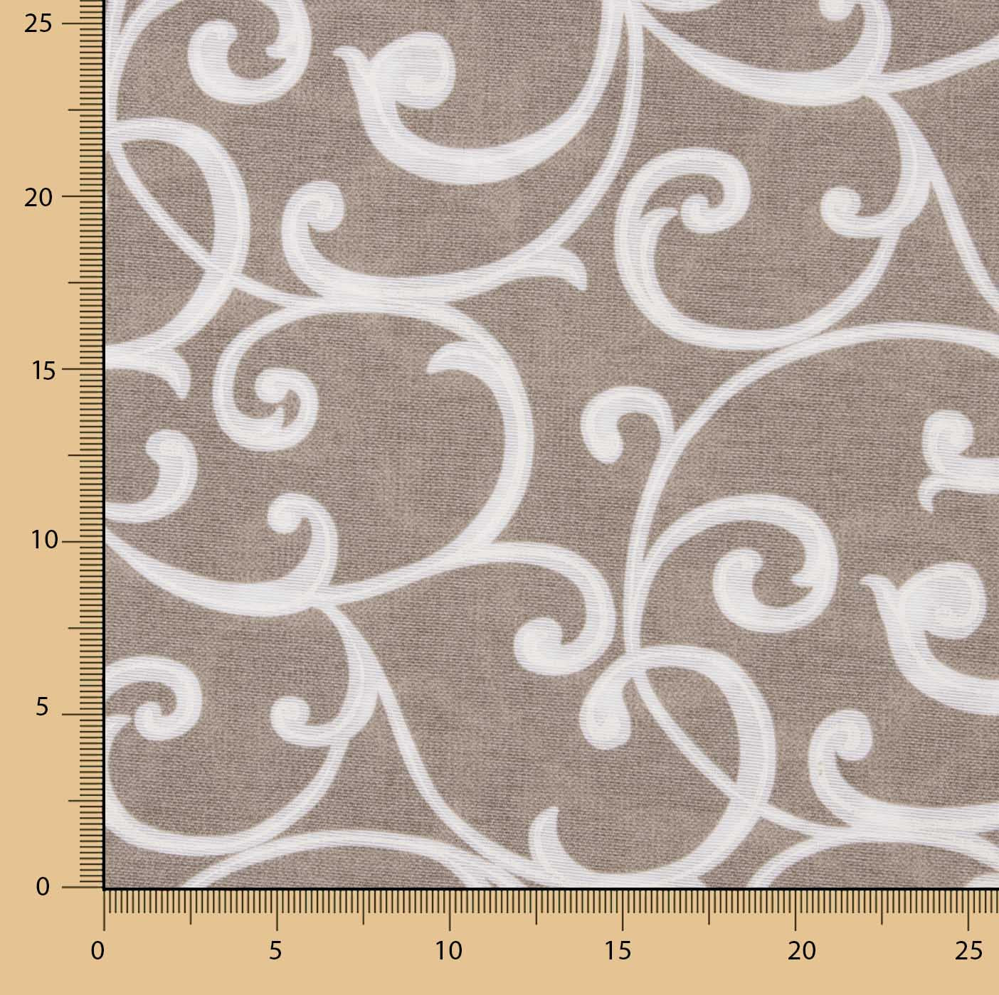 Beige and White Ornamental Branches Printed Cotton Canvas - Ribes y Casals