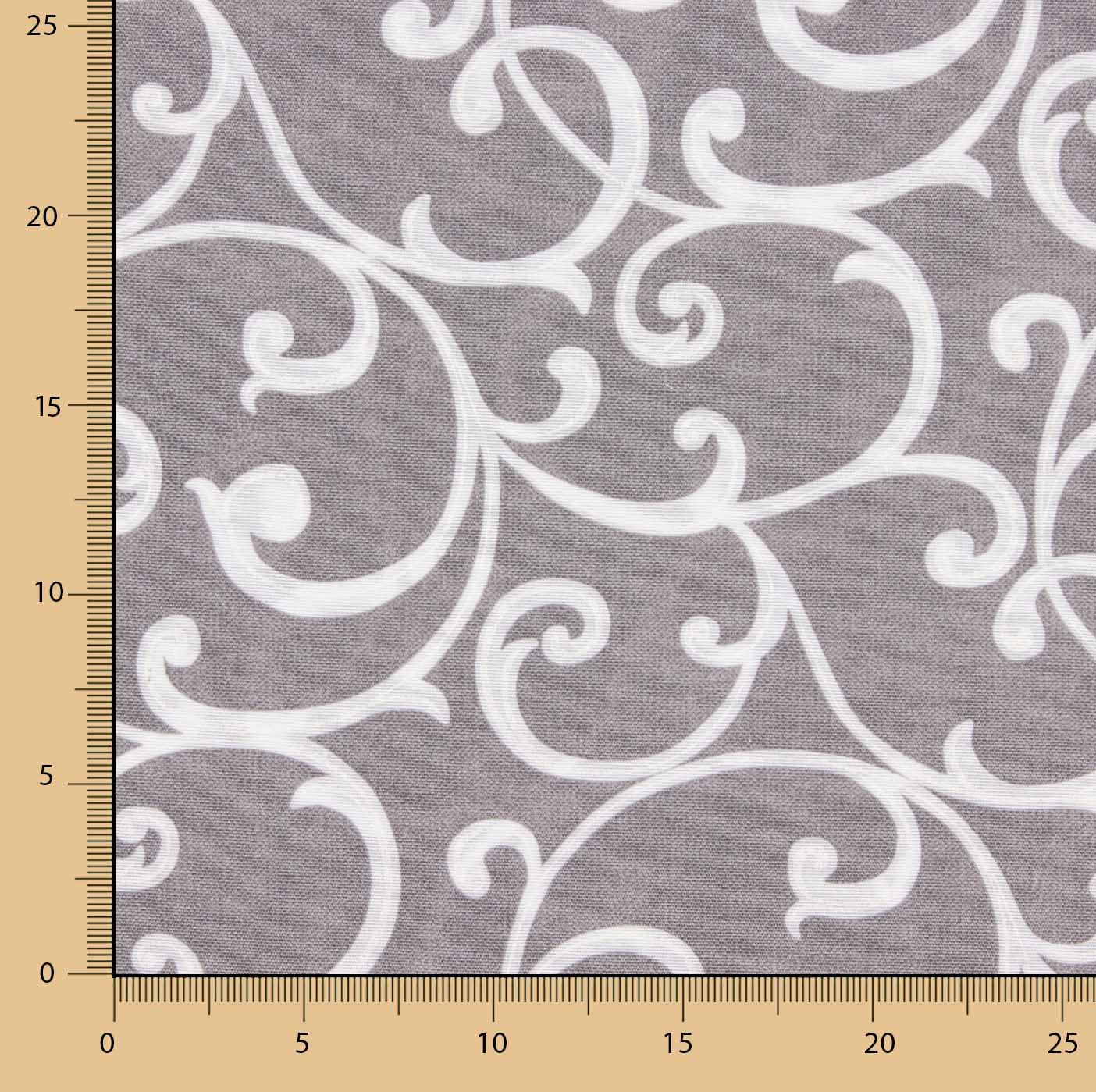 Cotton canvas with grey and white ornamental branch print - Ribes y Casals