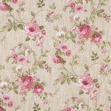 Printed Cotton Canvas with Roses on a Pink Linen Fabric Background - Ribes y Casals