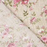 Printed Cotton Canvas with Roses on a Pink Linen Fabric Background - Ribes y Casals