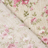 Printed Cotton Canvas with Roses on a Pink Linen Fabric Background - Ribes y Casals