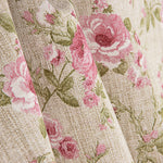 Printed Cotton Canvas with Roses on a Pink Linen Fabric Background - Ribes y Casals