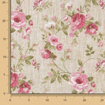 Printed Cotton Canvas with Roses on a Pink Linen Fabric Background - Ribes y Casals