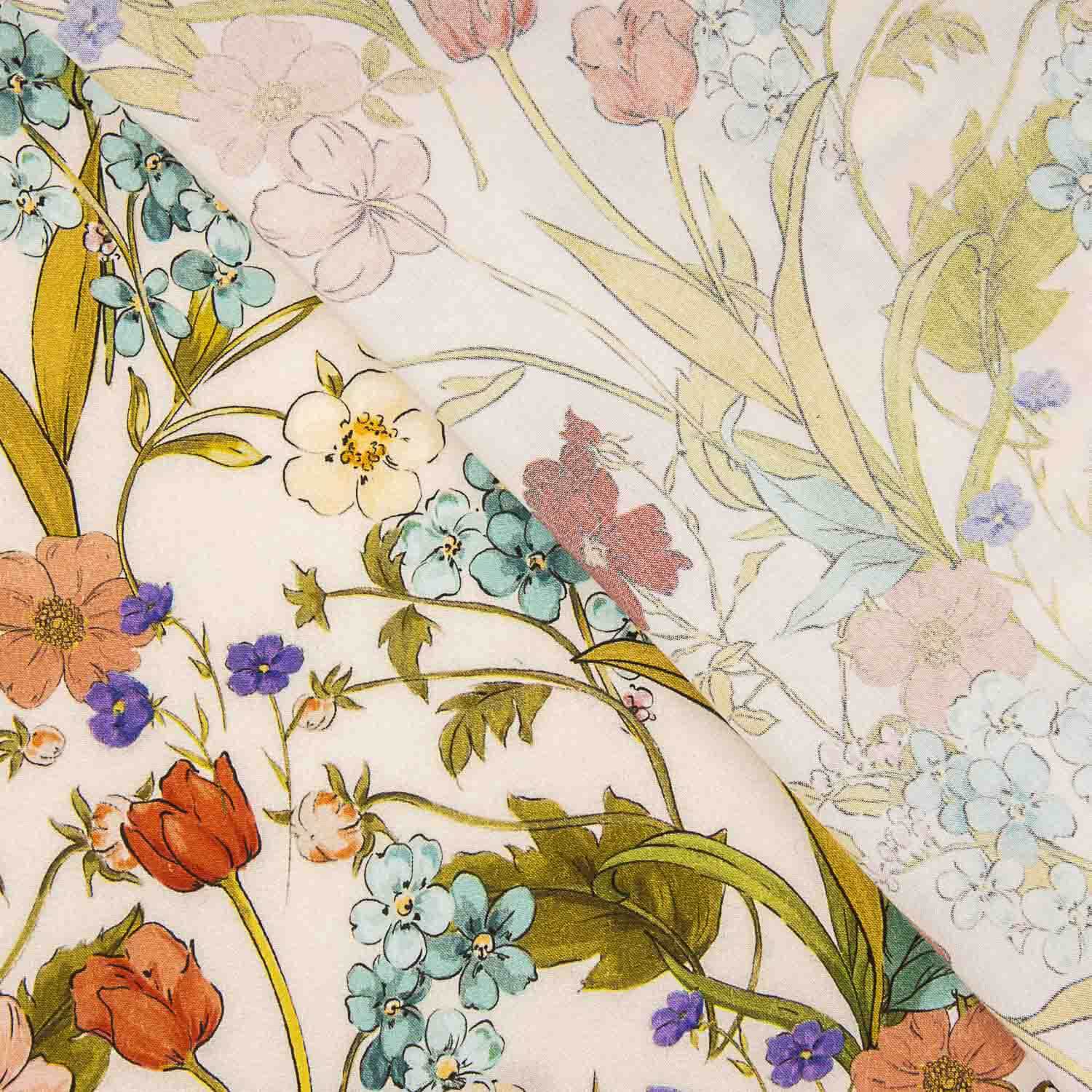 Viscose remnant with delicate botanical floral pattern – various lengths x width 140 cm - Ribes y Casals