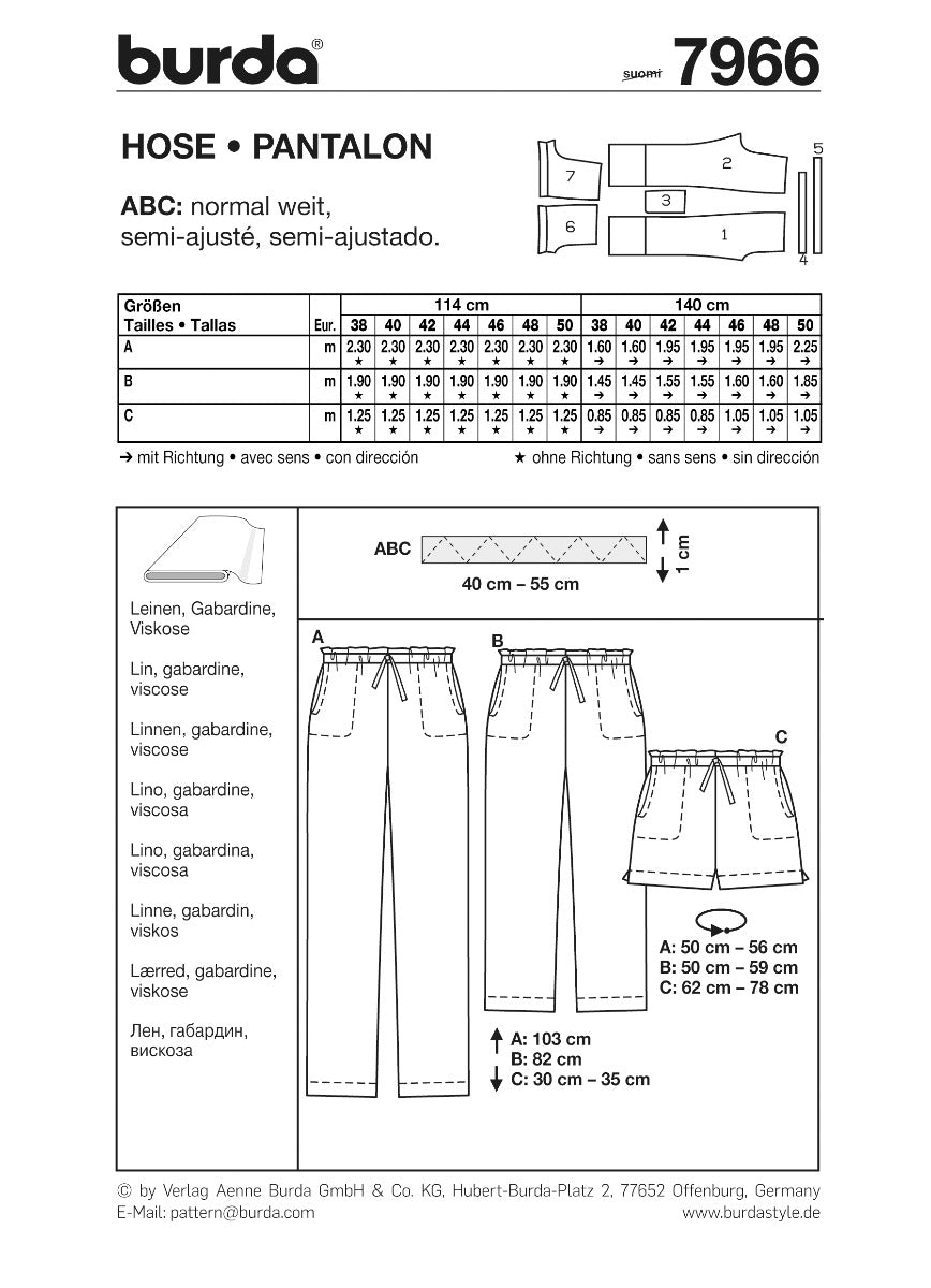 Burda Sewing Pattern 7966 Pants - Ribes y Casals