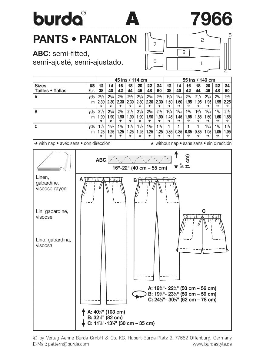 Burda Sewing Pattern 7966 Pants - Ribes y Casals
